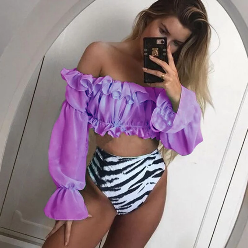 New Women sexy bikini swimwear 2pcs Fancy summer Mesh blouse top+high waist briefs Beach swimming bathing clothes Biquinis set
New Women sexy bikini swimwear 2pcs Fancy summer Mesh blouse top+high waist briefs Beach swimming bathing clothes Biquinis set