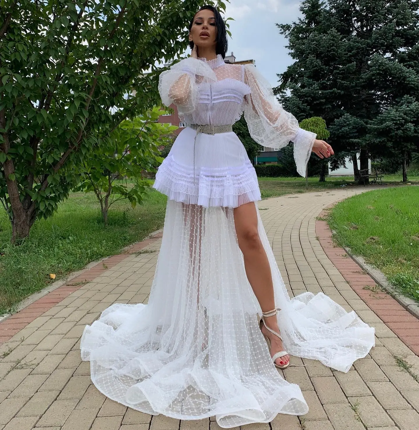 2010 Sexy See Thru Dot Tulle Formal Party Dresses With Puff Full Sleeves High Side Split A-line Prom Gowns
2010 Sexy See Thru Dot Tulle Formal Party Dresses With Puff Full Sleeves High Side Split A-line Prom Gowns