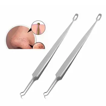 

Stainless Steel Double-End Curved Blackhead Remover Tweezers Needle Acne Whiteheads Pimple Comedone Blemish Extractor Cleaner To