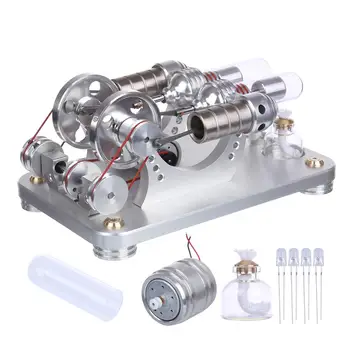 Metal Double-Cylinder Parallel Stirling Engine Model Electric Generator Micro External Combustion Engine Model - Bright Silver
Metal Double-Cylinder Parallel Stirling Engine Model Electric Generator Micro External Combustion Engine Model - Bright Silver