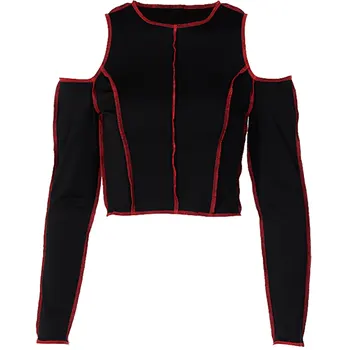 Women's Sexy Crop Top, Stylish Patchwork Cold Shoulder Long Sleeve Crew Neck T-Shirt
Women's Sexy Crop Top, Stylish Patchwork Cold Shoulder Long Sleeve Crew Neck T-Shirt