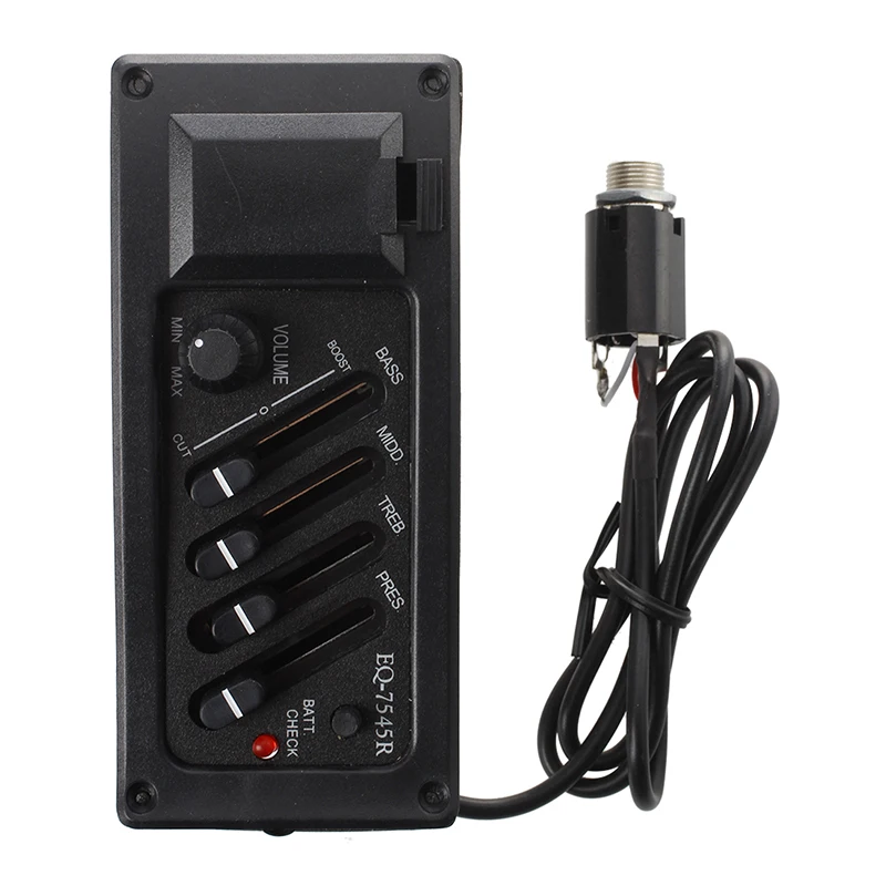 Complete Kit EQ Pre-Amp plus Pickup for Acoustic Guitar 7545R-4 Bands plus Colume Control, Supplied with A Battery Box
Complete Kit EQ Pre-Amp plus Pickup for Acoustic Guitar 7545R-4 Bands plus Colume Control, Supplied with A Battery Box