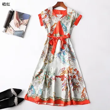 New women s summer 117624 printed lapel collar short sleeve and long silk dress
New women s summer 117624 printed lapel collar short sleeve and long silk dress