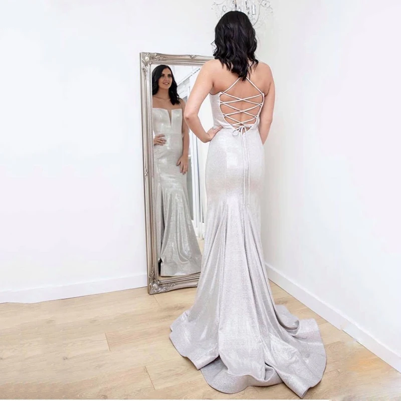 UZN Elegant V-neck Silver Mermaid Sparkling Satin Prom Dress Sexy Backless Spagetti Straps Evening Dress Plus Size Party Dress
UZN Elegant V-neck Silver Mermaid Sparkling Satin Prom Dress Sexy Backless Spagetti Straps Evening Dress Plus Size Party Dress