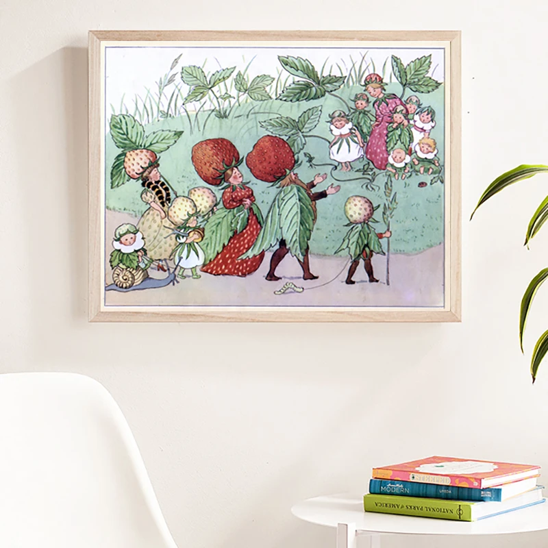 Strawberry flower fairy retro illustration canvas art children's room kindergarten wall decoration
Strawberry flower fairy retro illustration canvas art children's room kindergarten wall decoration