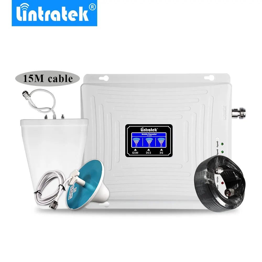 

Lintratek Signal Booster 2G 3G 4G LTE 1800mhz 2100mhz 900mhz GSM DCS WCDMA Tri Band Cellular Signal Repeater LCD 3G 4G Amplifier