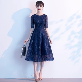 AE785 Evening Dress 2020 Elegant Navy Blue Lace Tea-Length Formal Gown A line O Neck Half Sleeves robe de soiree 
AE785 Evening Dress 2020 Elegant Navy Blue Lace Tea-Length Formal Gown A line O Neck Half Sleeves robe de soiree
