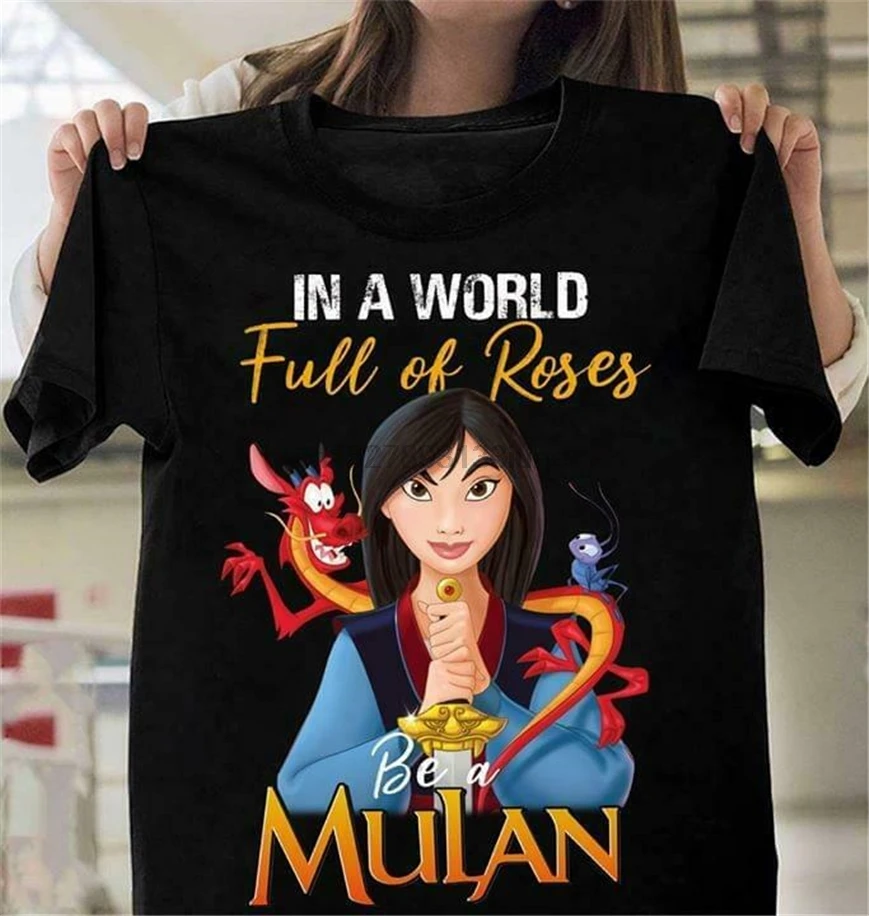 In A World Full Of Roses Be Mulan футболка Черная Хлопковая женская S-3Xl Подарочная на день