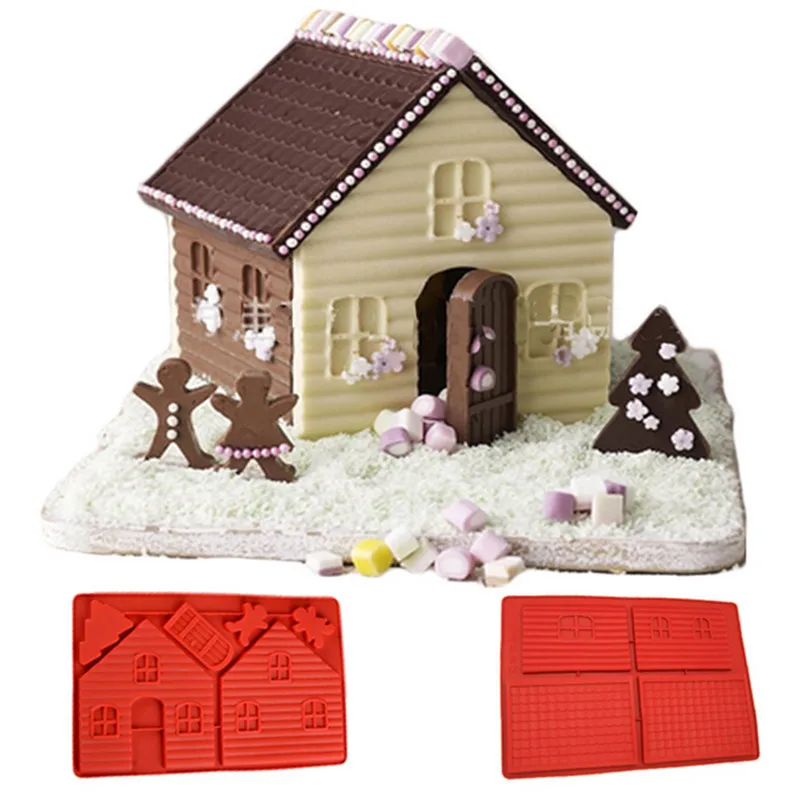 

1 Set Chocolate Biscuit Mold Creative Christmas Gingerbread House Silicone Cake Mould Sugar Craft Cake Decorating Tools