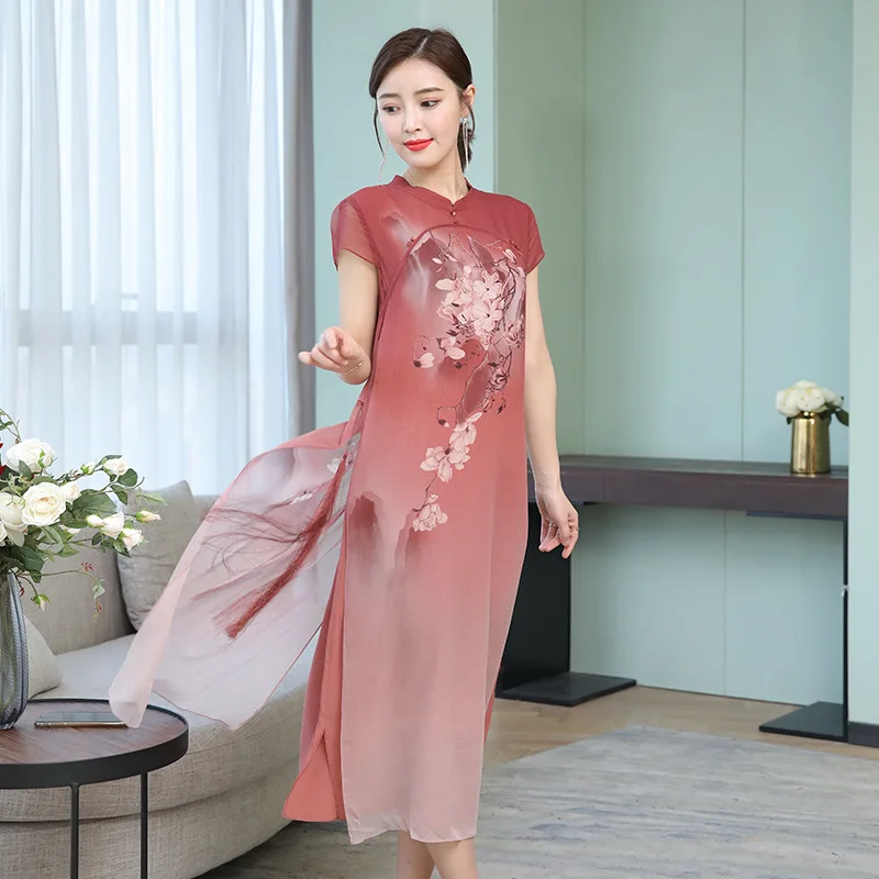 2019 Spring And Summer New Style Retro Printed Silk Dress Women's Long Slit Hemline at Hem Middle-aged Women Dress Mulberry Silk
2019 Spring And Summer New Style Retro Printed Silk Dress Women's Long Slit Hemline at Hem Middle-aged Women Dress Mulberry Silk