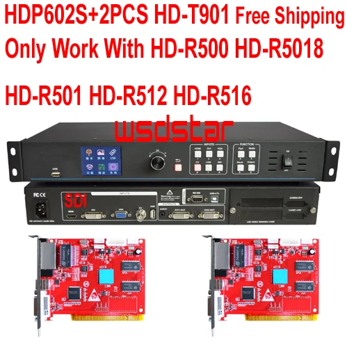 HDP602S+2PCS HD-T901 USB & SDI Cheap LED Video Processor Input USB/SDI/HDMI/DVI/VGA/CVBS 1920*1200 rental screen video processor Work with HD-R500