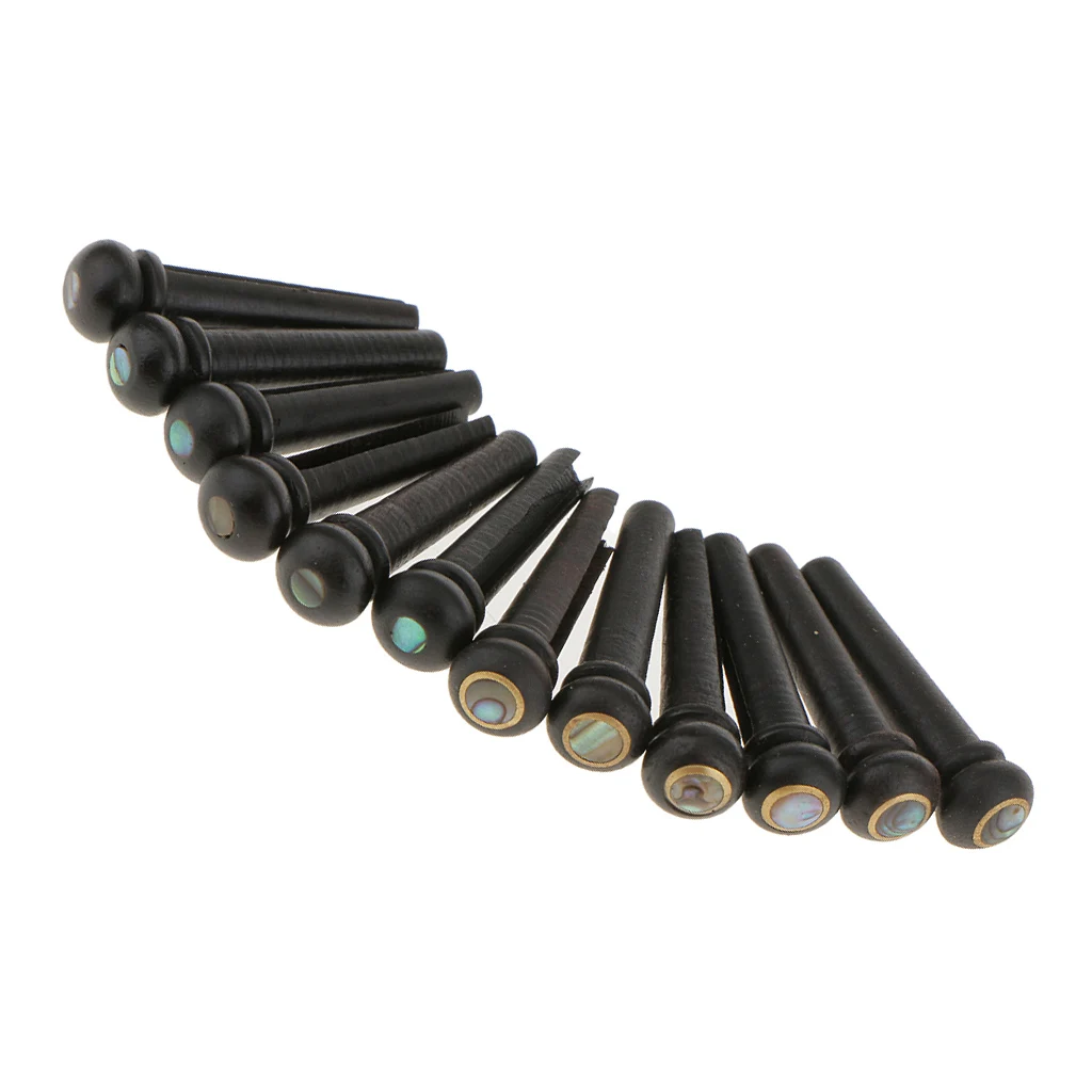 12 Ebony Wood Abalone Shell Bridge Pins Acoustic Guitar String Pegs Pin Set 12 Ebony Wood Abalone Shell Bridge Pins Acoustic Guitar String Pegs Pin Set
