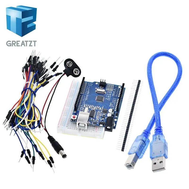 Starter Kit for arduino Uno R3 Bundle of 5 Items: Breadboard Jumper Wires USB Cable and 9V Battery Connector|kit arduino|kit kitsjumper wire |