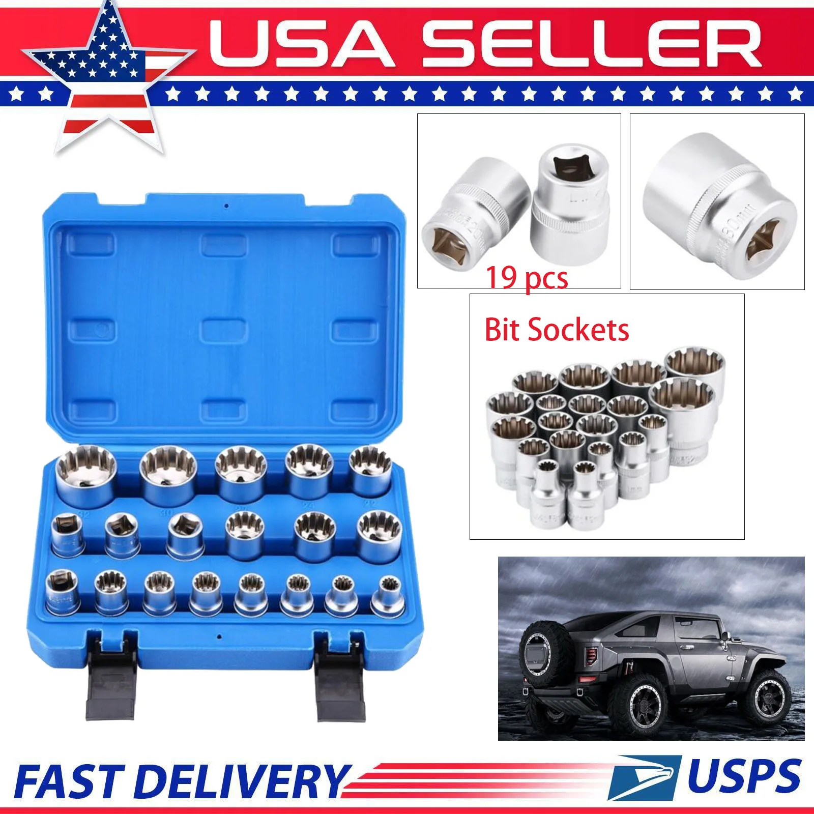 19pcs 1/2" Drive Bit Sockets With Plastic Case 6 12 Point Hex Torx Splined Bit Socket Set Chrome Vanadium Steel Repair Tool
19pcs 1/2" Drive Bit Sockets With Plastic Case 6 12 Point Hex Torx Splined Bit Socket Set Chrome Vanadium Steel Repair Tool