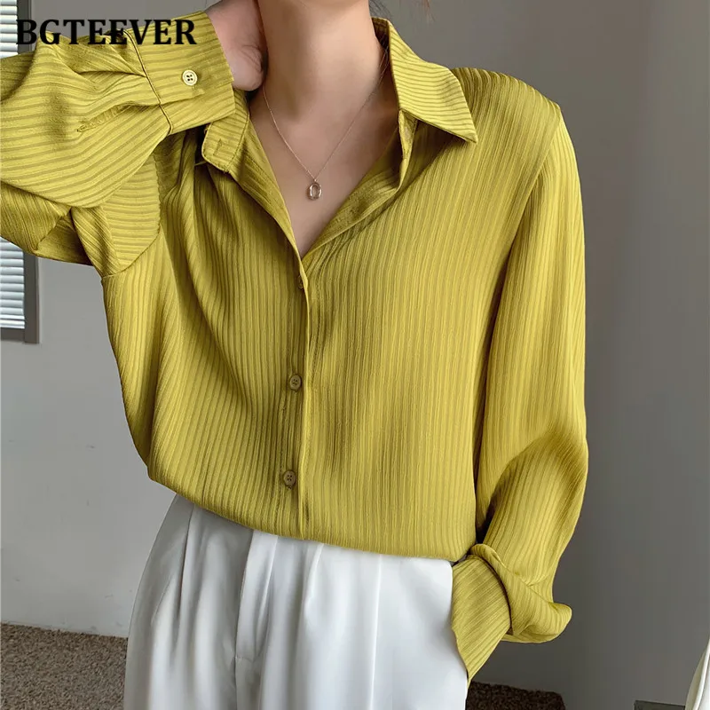 Фото BGTEEVER Офисная Женская блузка в полоску топы с длинным рукавом свободные женские