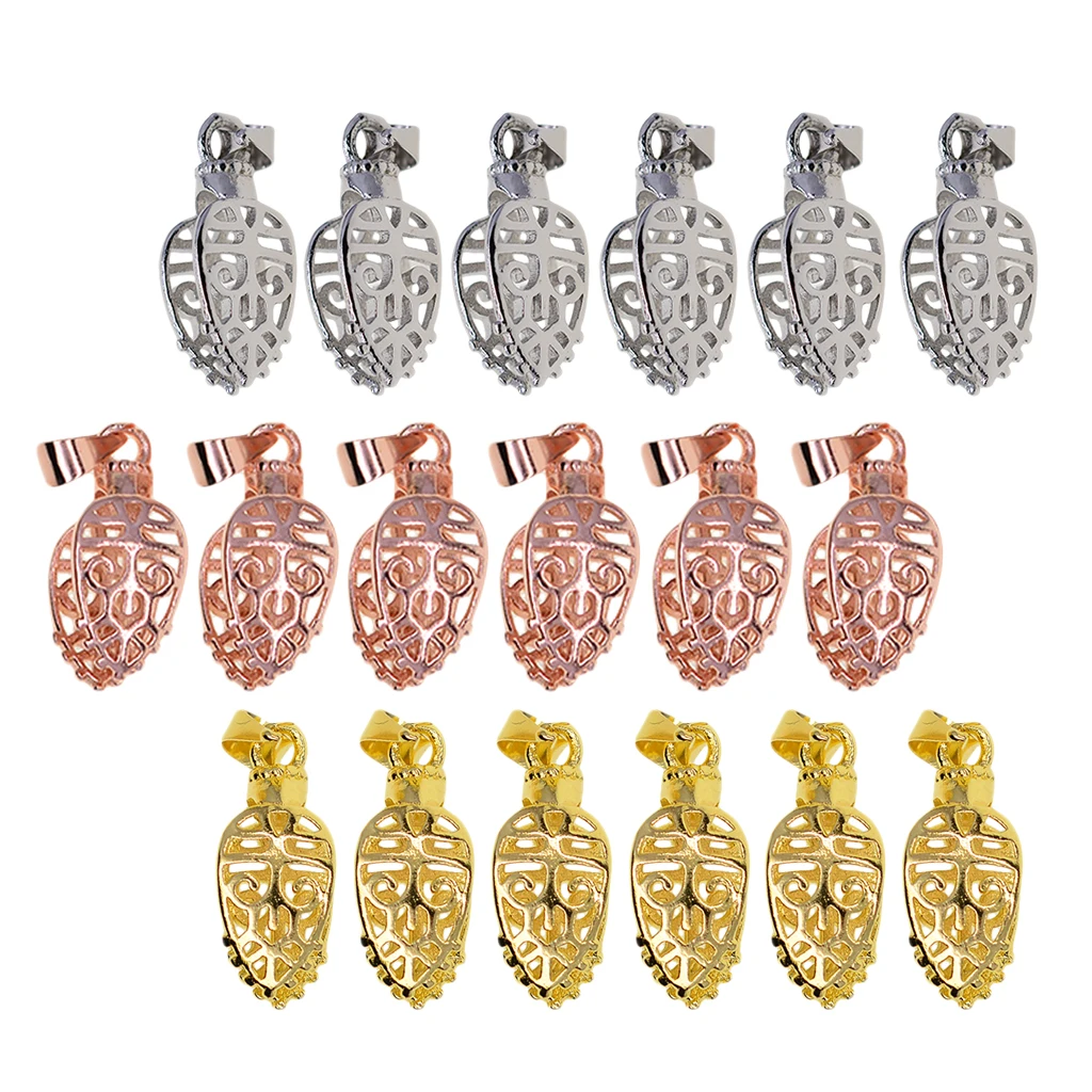 18 Piece 3 Colors Brass Filigree Necklace Pendant Dangle Charms Pinch Bails Clasp Clip Jewelry Making Findings Connectors