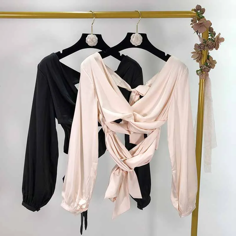 2019 early autumn sexy knotted laced long-sleeved shirt pullover T-shirt female
2019 early autumn sexy knotted laced long-sleeved shirt pullover T-shirt female