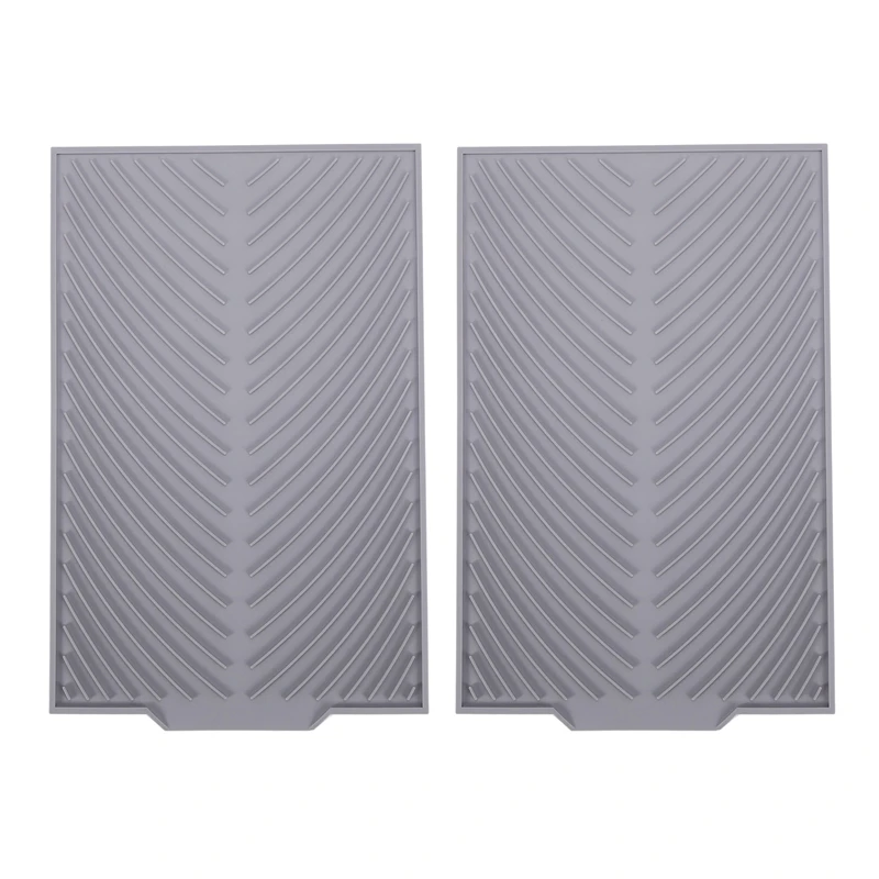 

2X Silicone Dish Drying Mat Flume Folding Draining Mat,Rectangle Drain Mat Drying Dishes Pad Gray