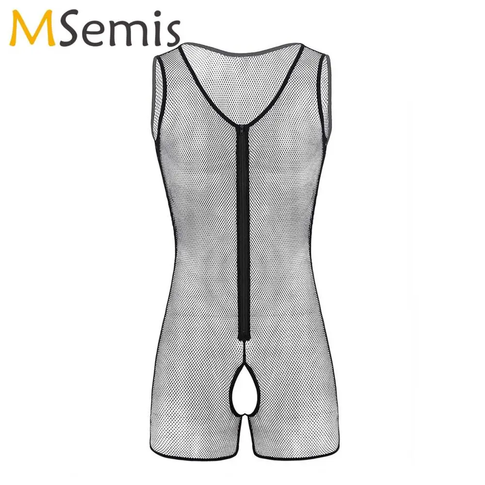 

Sexy See Through Body Lingerie for Men Gay Open Crotch Sheer Fishnet Bodysuit Porno Hollow Out Sissy Leotard Nightwear Clubwear