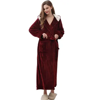 Ladies Daily Women Robe Long Sleeve V Neck Dressing Gown Home With Pocket Elegant Hooded Autumn Winter Thickened Warm Solid
Ladies Daily Women Robe Long Sleeve V Neck Dressing Gown Home With Pocket Elegant Hooded Autumn Winter Thickened Warm Solid