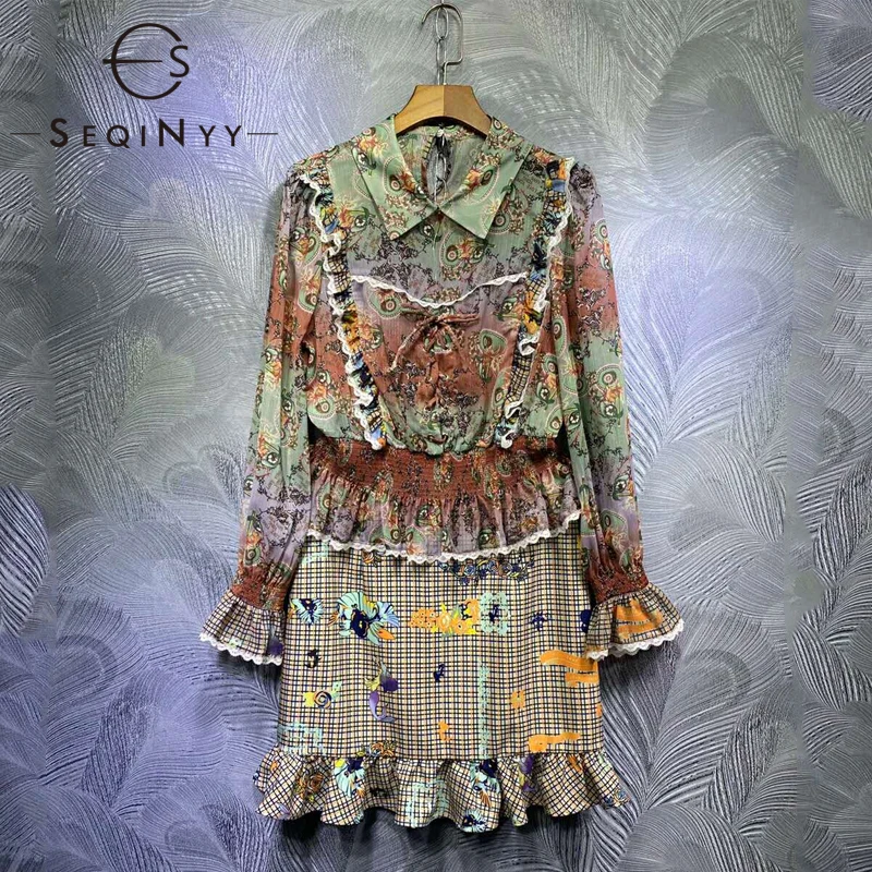 SEQINYY Vintage Green Suit 2020 Summer Spring New Fashion Design Women Ruffles Lace Shirt + Plaid Skirt Flowers Print Set 
SEQINYY Vintage Green Suit 2020 Summer Spring New Fashion Design Women Ruffles Lace Shirt + Plaid Skirt Flowers Print Set