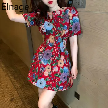 Elnage Large Red Flocking Flower Printed Slim Waist O Neck Short Sleeve Dress Summer New Vestidos Women Clothing Fashion 5A354 
Elnage Large Red Flocking Flower Printed Slim Waist O Neck Short Sleeve Dress Summer New Vestidos Women Clothing Fashion 5A354