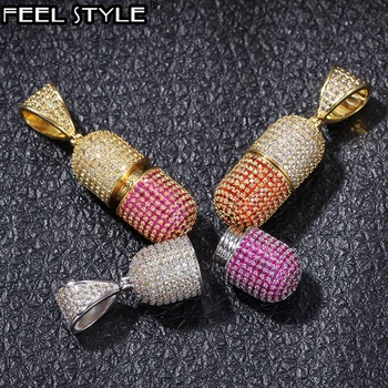 

Bling Iced Out Micro Paved AAA CZ Stone Cubic Zirconia Pill Capsule Pendants & Necklaces For Men Hip Hop Jewelry