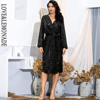 LOVE&LEMONADE Black Sexy V-Neck Cross Belt Over-The-Knee Sequin Dress LM82021-MID
LOVE&LEMONADE Black Sexy V-Neck Cross Belt Over-The-Knee Sequin Dress LM82021-MID