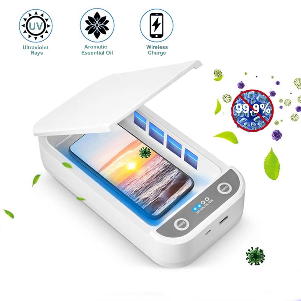 Portable UV Sterilizer Box with Ultraviolet Light Sanitizer for Watch Phone Mask Multifunction Built in Wireless Charger
Portable UV Sterilizer Box with Ultraviolet Light Sanitizer for Watch Phone Mask Multifunction Built in Wireless Charger