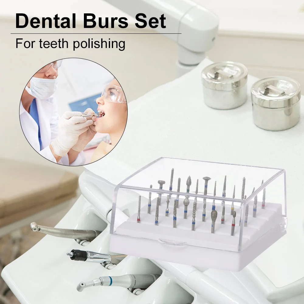 24pcs Dental Teeth Polishing Drill Bits Set with 24 Holes Bur Stand Organizer Container Clear Cover Dental Accessory
24pcs Dental Teeth Polishing Drill Bits Set with 24 Holes Bur Stand Organizer Container Clear Cover Dental Accessory