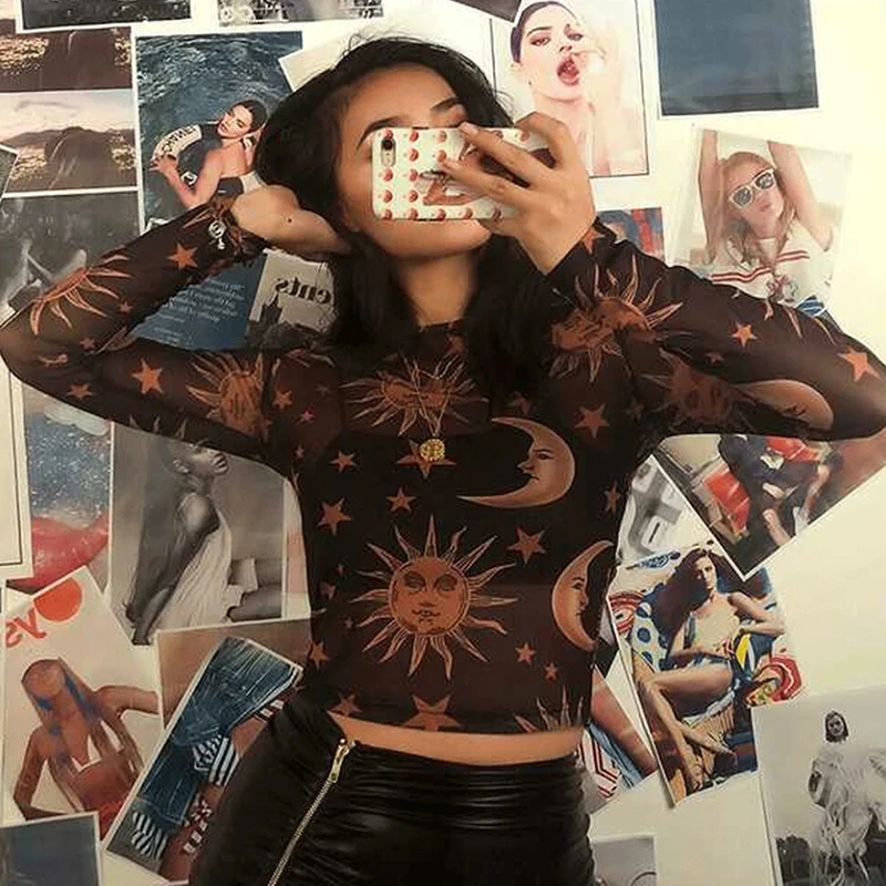 2019 Womens Sexy Sheer Mesh T Shirt Crop Top See Through Long Sleeve Top Ladies Tee Printed Casual Ladies Costume Summer Fashion
2019 Womens Sexy Sheer Mesh T Shirt Crop Top See Through Long Sleeve Top Ladies Tee Printed Casual Ladies Costume Summer Fashion