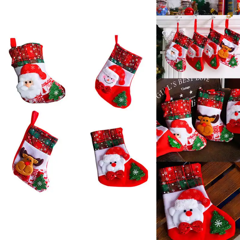 pendant red santa snowman socks candy bag christmas decorations