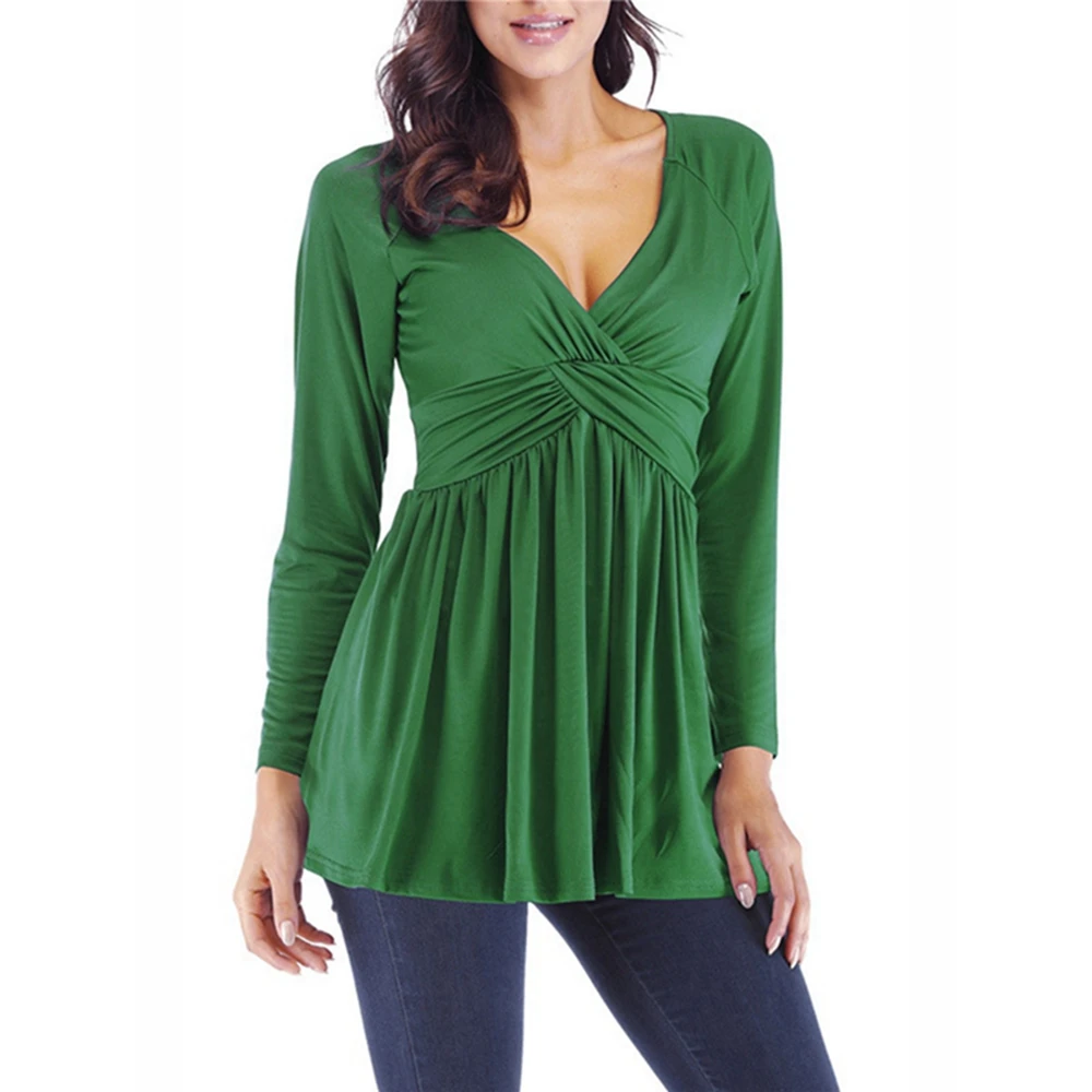 Spring Summer Women T-Shirt Long Sleeve Wrap V-Neck Solid Casual Tops Green Leisure Comfortable Loose T-Shirts Plus Size
Spring Summer Women T-Shirt Long Sleeve Wrap V-Neck Solid Casual Tops Green Leisure Comfortable Loose T-Shirts Plus Size
