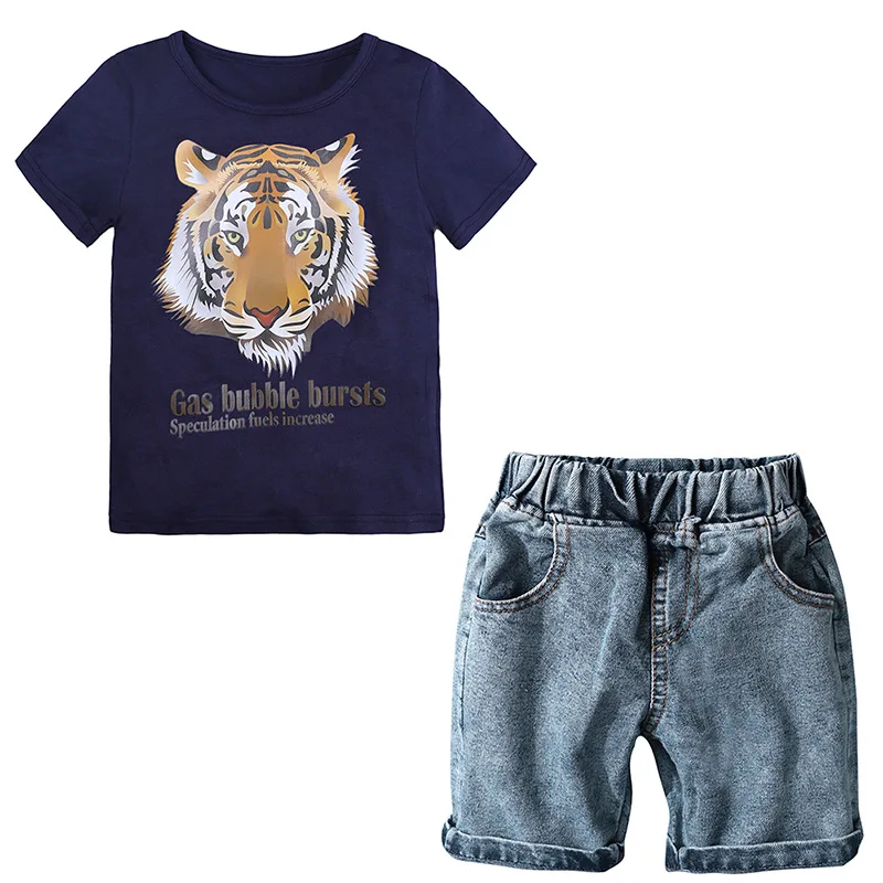 animal print children clothing summer costume kid boy clothes set Short Sleeve T-shirt tops tiger+Denim shorts toddler suit 2019
animal print children clothing summer costume kid boy clothes set Short Sleeve T-shirt tops tiger+Denim shorts toddler suit 2019