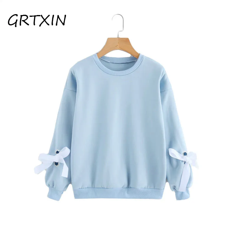 Autumn Eyelet Tie Sleeve Sweatshirt Ladies Round Neck Casual Top 2019 Blue Women Drop Shoulder Long Sleeve Sweatshirt
Autumn Eyelet Tie Sleeve Sweatshirt Ladies Round Neck Casual Top 2019 Blue Women Drop Shoulder Long Sleeve Sweatshirt