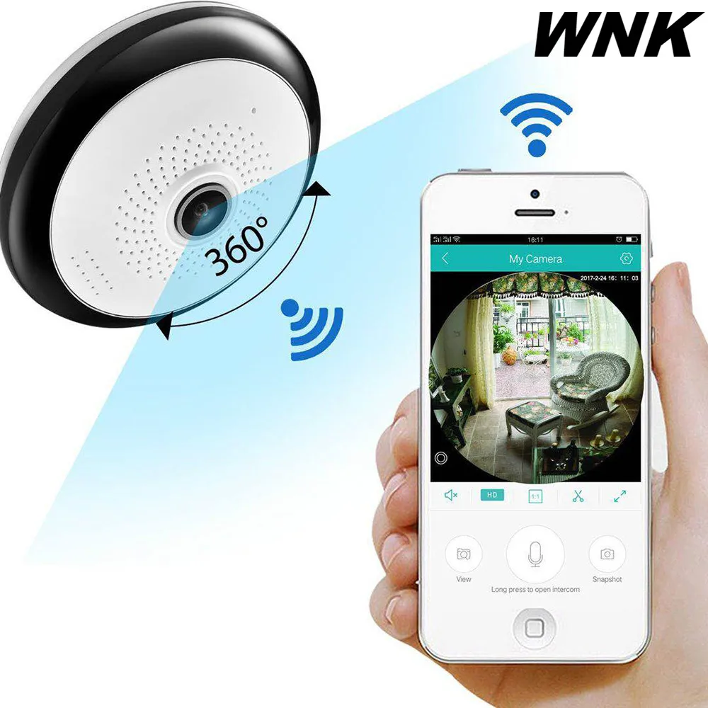 WNK IP Camera WiFi 360 Degree Panoramic Fisheye Wireless Camera 960P HD 1.3MP Infrared Night Vision Security Home CCTV Camera
WNK IP Camera WiFi 360 Degree Panoramic Fisheye Wireless Camera 960P HD 1.3MP Infrared Night Vision Security Home CCTV Camera