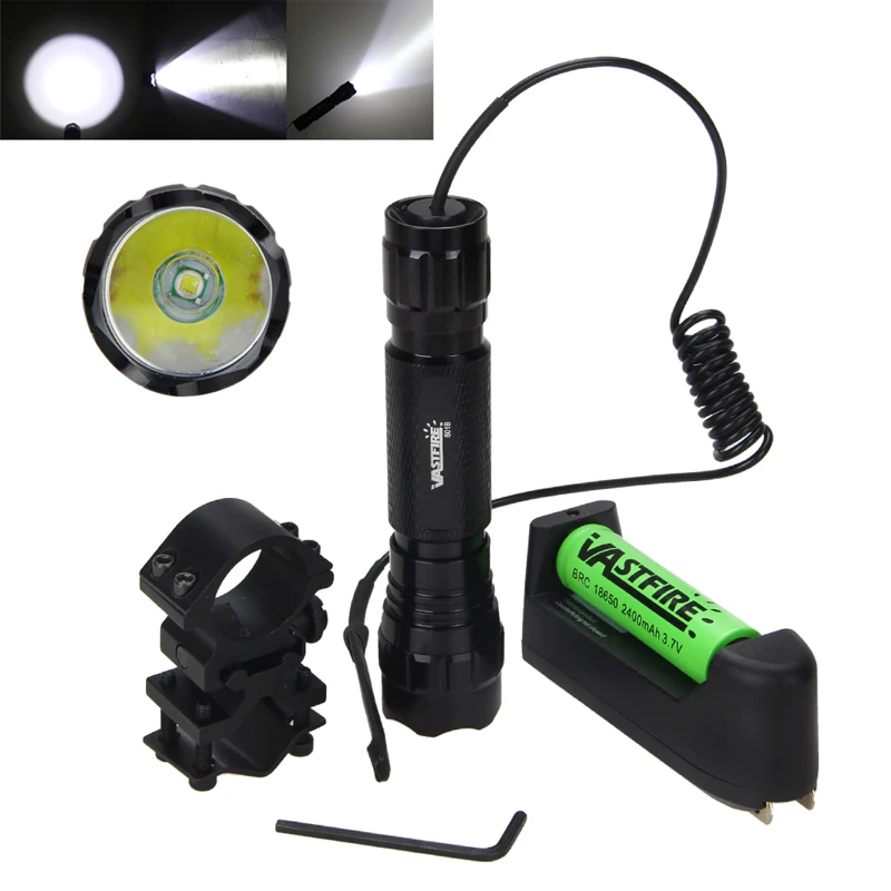 

VASTFIRE 5000 Lumens White Tactical Hunting Light for Outdoor sports Hunting Flashlight+Rifle Scope Mount+18650+Charger