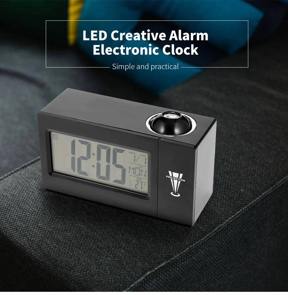 LCD Screen Digital LED Projection Alarm Clock Calendar Temperature Humidity Wake Up Snooze Function Table Desk Clock Night Light
LCD Screen Digital LED Projection Alarm Clock Calendar Temperature Humidity Wake Up Snooze Function Table Desk Clock Night Light
