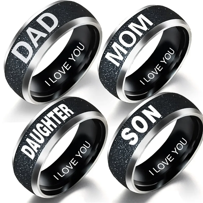 2019 8mm Stainless Steel Rings For Men Jewelry Black Family Ring For Women Mother's Father's Day Gifts Letter Ring Dad Mom Rings
2019 8mm Stainless Steel Rings For Men Jewelry Black Family Ring For Women Mother's Father's Day Gifts Letter Ring Dad Mom Rings
