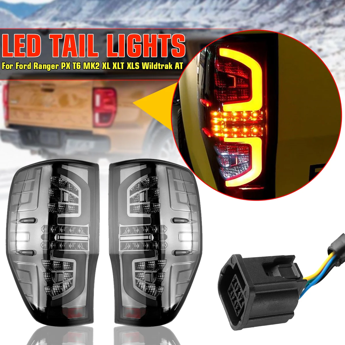

1Pair for Ford Ranger PX T6 MK2 XL XLT XLS Wildtrak AT Rear Tail Lights Lamp Smoked LED Making Installation Breeze Match Factory
