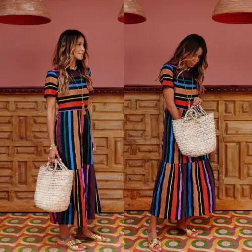 Women's Floral Long Maxi Dress Regular Sleeve Evening Party Summer Rainbow Striped Beach Dresses
Women's Floral Long Maxi Dress Regular Sleeve Evening Party Summer Rainbow Striped Beach Dresses