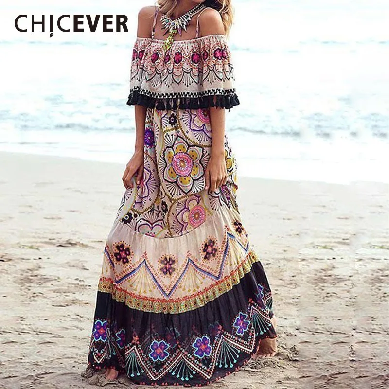 CHICEVER Spring Bohemian Print Off Shoulder Women Dress Slash Neck Strapless Patchwork Tassel Loose A-line Floor-length Dresses
CHICEVER Spring Bohemian Print Off Shoulder Women Dress Slash Neck Strapless Patchwork Tassel Loose A-line Floor-length Dresses