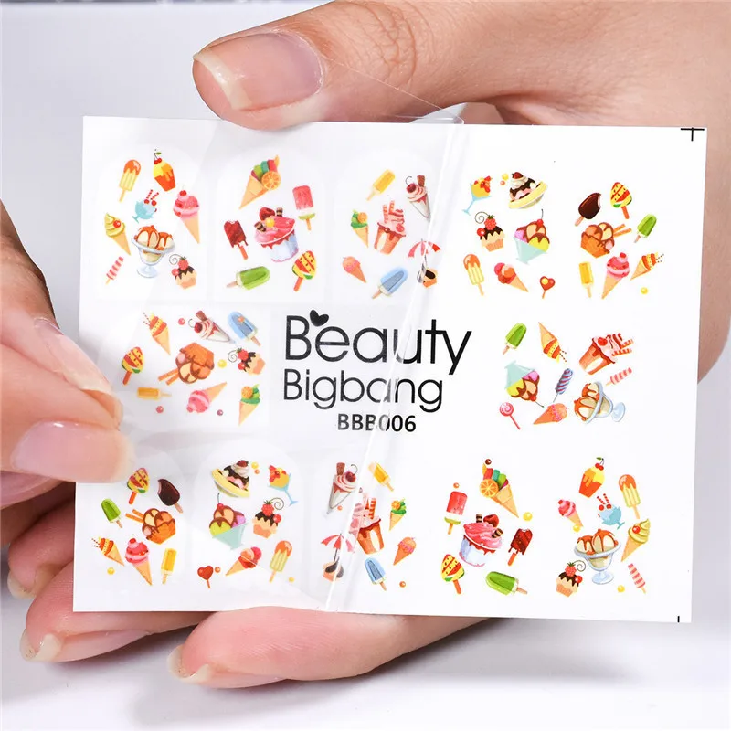 BeautyBigBang 1 лист изображение мороженого торта наклейки для ногтей дизайн шоколада