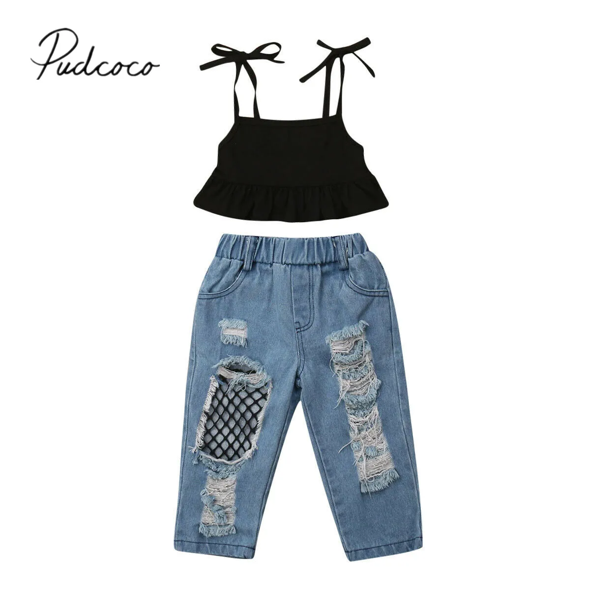 2019 Brand New Toddler Kid Baby Girl Vest Crops Tops+Ripped Fish Net Ripped Jeans Pants 2Pcs Sets Summer Fashion Outfits Clothes
2019 Brand New Toddler Kid Baby Girl Vest Crops Tops+Ripped Fish Net Ripped Jeans Pants 2Pcs Sets Summer Fashion Outfits Clothes