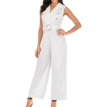 Women Elegant Sleeveless Wide Leg Jumpsuit Fashion Double Breasted Long Romper Sashes Striped Playsuits
Women Elegant Sleeveless Wide Leg Jumpsuit Fashion Double Breasted Long Romper Sashes Striped Playsuits
