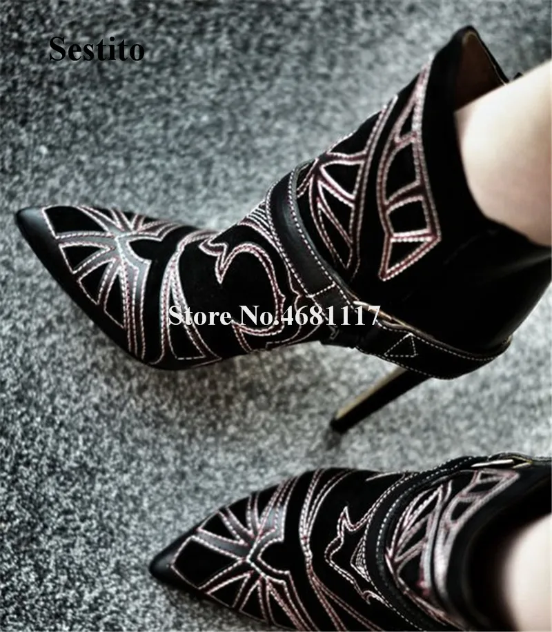 Brand Women New Fashion Pointed Toe Suede Leather Embroidery Stiletto Heel Short Boots Printed High Heel Ankle Booties
Brand Women New Fashion Pointed Toe Suede Leather Embroidery Stiletto Heel Short Boots Printed High Heel Ankle Booties