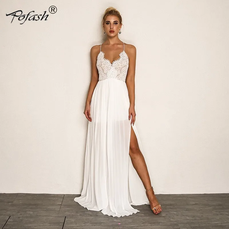 POFASH Women Floral Lace Dress Spaghetti Strap V Neck Long Maxi Dresses 2019 Summer High Split Party Club Sexy Dress Vestidos
POFASH Women Floral Lace Dress Spaghetti Strap V Neck Long Maxi Dresses 2019 Summer High Split Party Club Sexy Dress Vestidos