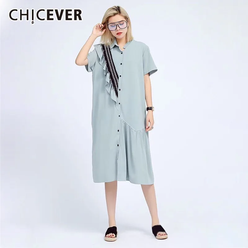 CHICEVER Summer Casual Patchwork Ruffles Print Dress For Women Lapel Short Sleeve Button Loose Slim A-line Dresses 2019 Fashion
CHICEVER Summer Casual Patchwork Ruffles Print Dress For Women Lapel Short Sleeve Button Loose Slim A-line Dresses 2019 Fashion