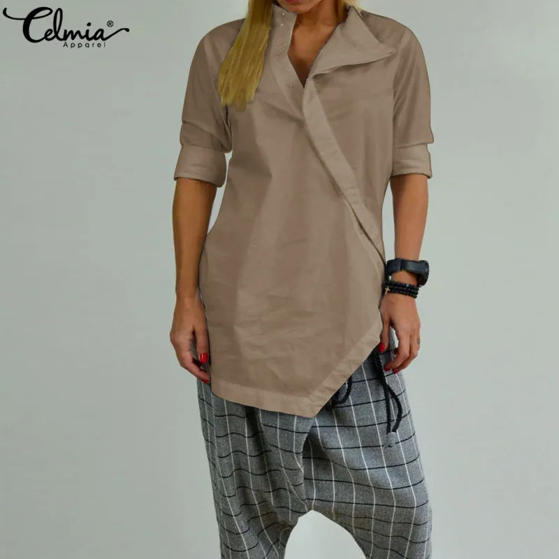 Celmia 2019 Spring Autumn Vintage Women Blouse Casual Office Shirts Irregular Hem Tunic Tops Buttons Blusas Chemiser Mujer S-5XL
Celmia 2019 Spring Autumn Vintage Women Blouse Casual Office Shirts Irregular Hem Tunic Tops Buttons Blusas Chemiser Mujer S-5XL