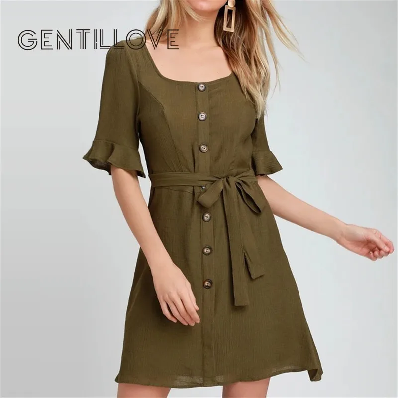 Elegant Harajuku Dress Women 2019 New Casual Half Sleeve Sash A-line Dress Solid Front Button Mini Dress Boho Summer Dress
Elegant Harajuku Dress Women 2019 New Casual Half Sleeve Sash A-line Dress Solid Front Button Mini Dress Boho Summer Dress